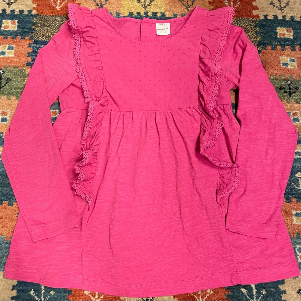 Hanna Andersson Swiss Dot and Lace Frill Top Like New Size 10 (140 cm Euro)